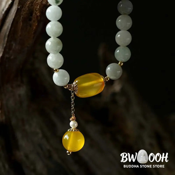 BWOOOH Natural White Jade Agate Protection Bracelet - Yellow Agate(Wrist Circumference: 14-16.5cm) - Bracelet