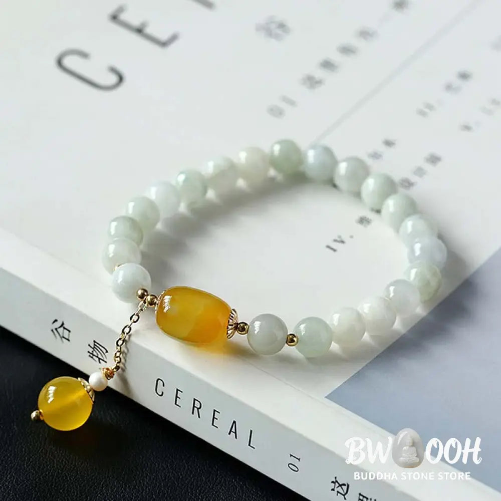 BWOOOH Natural White Jade Agate Protection Bracelet - Yellow Agate(Wrist Circumference: 14-16.5cm) - Bracelet