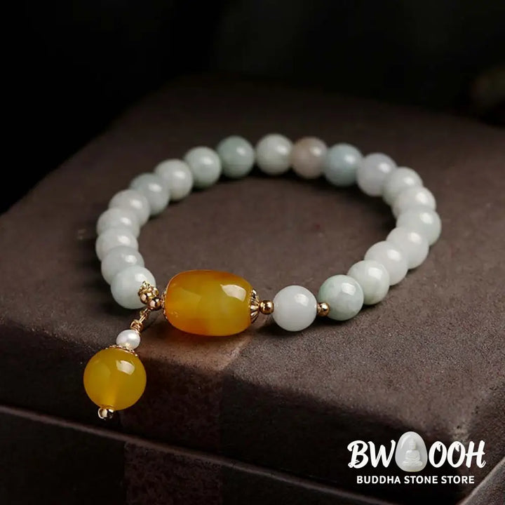 BWOOOH Natural White Jade Agate Protection Bracelet - Yellow Agate(Wrist Circumference: 14-16.5cm) - Bracelet
