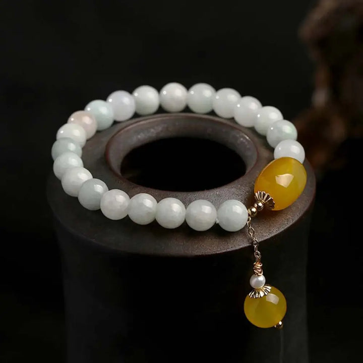 BWOOOH Natural White Jade Agate Protection Bracelet - Yellow Agate(Wrist Circumference: 14-16.5cm) - Bracelet