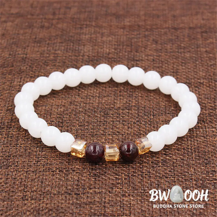 Buddha Stones Natural White Jade Protection Bracelet - BWOOOH - 7mm - Bracelet