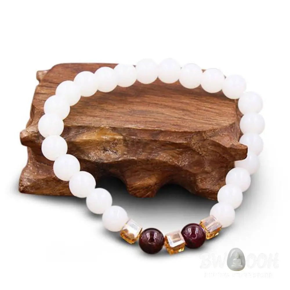 Buddha Stones Natural White Jade Protection Bracelet - BWOOOH - 7mm - Bracelet