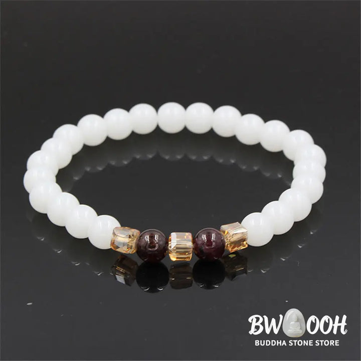 Buddha Stones Natural White Jade Protection Bracelet - BWOOOH - 7mm - Bracelet
