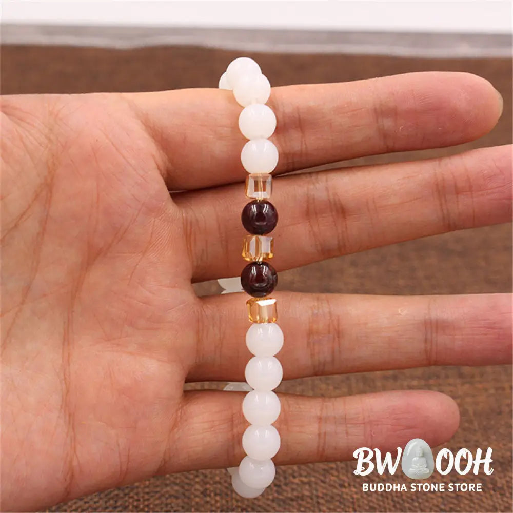 Buddha Stones Natural White Jade Protection Bracelet - BWOOOH - 7mm - Bracelet