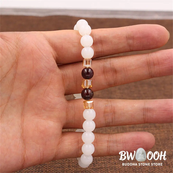 Buddha Stones Natural White Jade Protection Bracelet - BWOOOH - 7mm - Bracelet