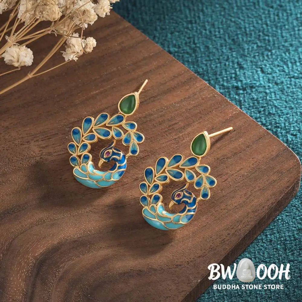 Buddha Stones Natural White Peacock Green Agate Fortune Earrings - Green Agate&amp;Chalcedony - Earrings