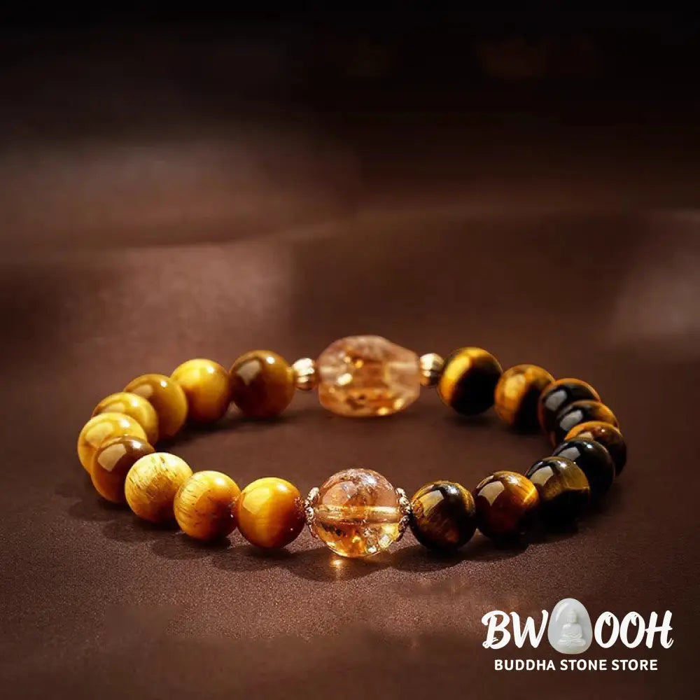Buddha Stones Natural Yellow Black Tiger Eye Citrine Strength Bracelet - BWOOOH - Tiger Eye Citrine(Wrist Circumference