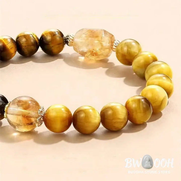 Buddha Stones Natural Yellow Black Tiger Eye Citrine Strength Bracelet - BWOOOH - Tiger Eye Citrine(Wrist Circumference
