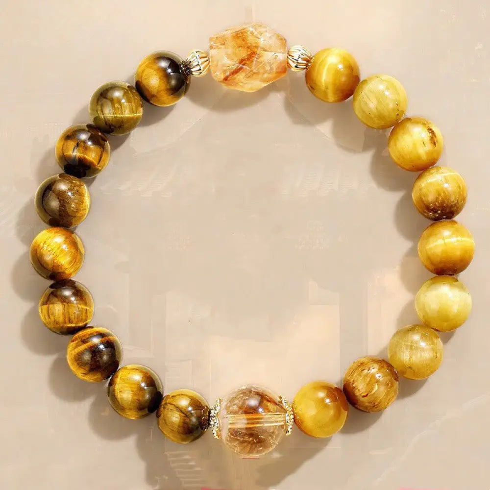 BWOOOH Natural Yellow Black Tiger Eye Citrine Strength Bracelet - BWOOOH - Tiger Eye Citrine(Wrist Circumference