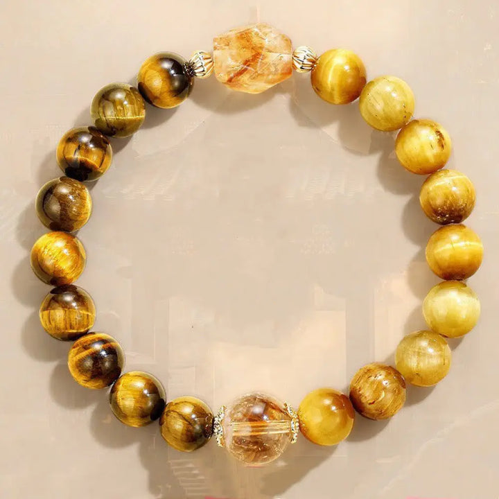 BWOOOH Natural Yellow Black Tiger Eye Citrine Strength Bracelet - BWOOOH - Tiger Eye Citrine(Wrist Circumference