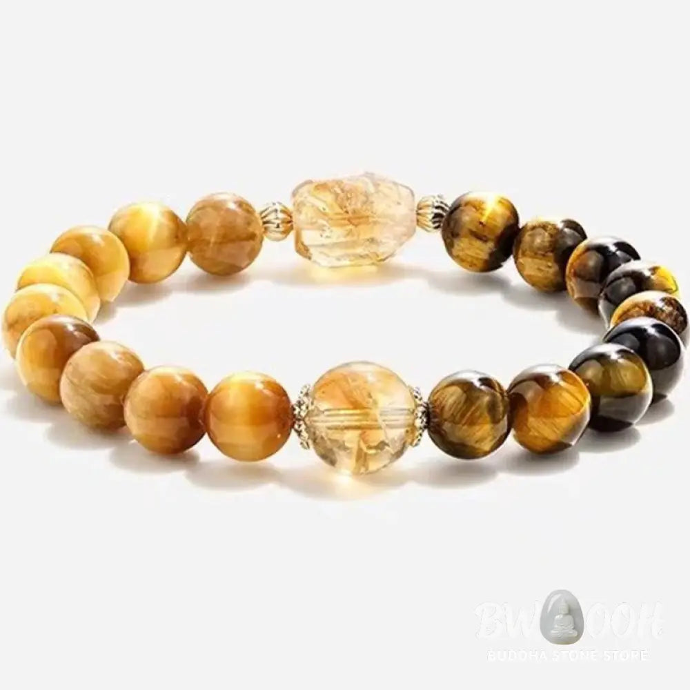 Buddha Stones Natural Yellow Black Tiger Eye Citrine Strength Bracelet - BWOOOH - Tiger Eye Citrine(Wrist Circumference