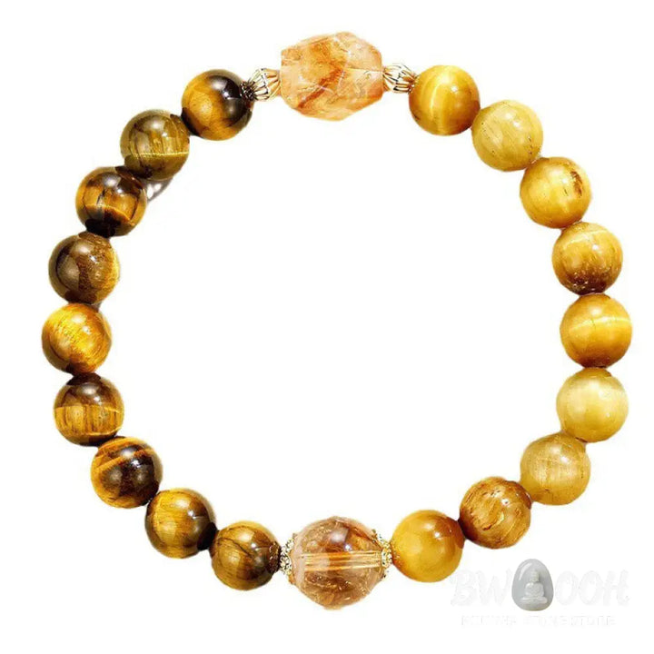 Buddha Stones Natural Yellow Black Tiger Eye Citrine Strength Bracelet - BWOOOH - Tiger Eye Citrine(Wrist Circumference