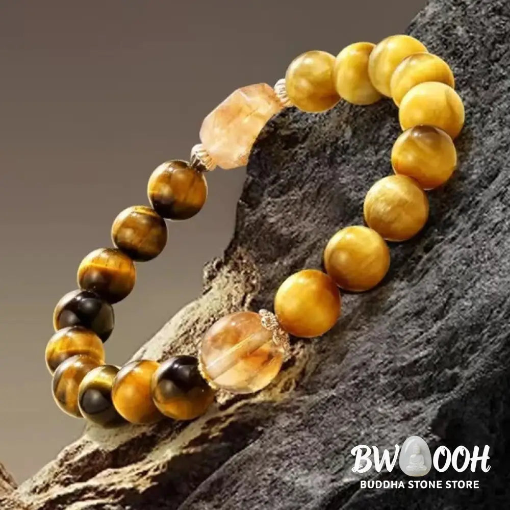 Buddha Stones Natural Yellow Black Tiger Eye Citrine Strength Bracelet - BWOOOH - Tiger Eye Citrine(Wrist Circumference