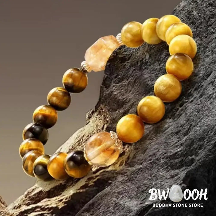Buddha Stones Natural Yellow Black Tiger Eye Citrine Strength Bracelet - BWOOOH - Tiger Eye Citrine(Wrist Circumference
