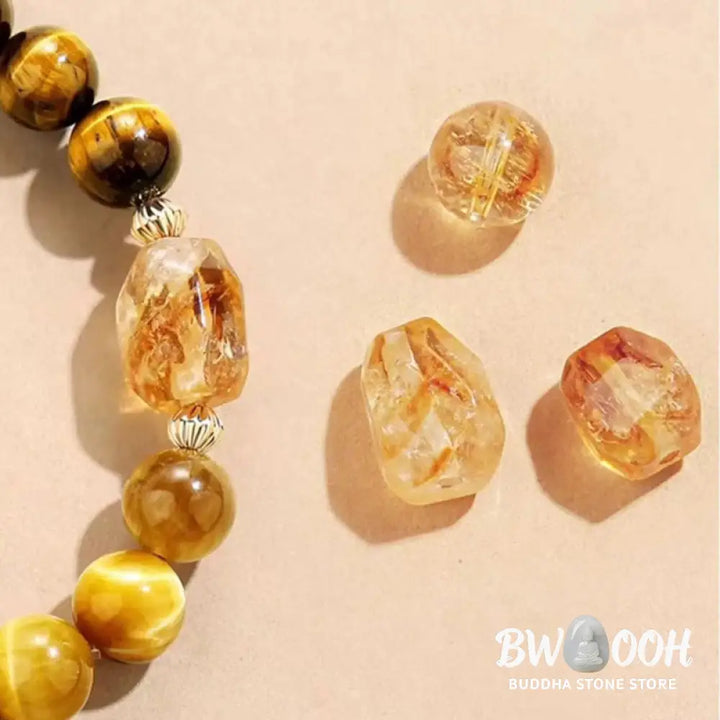 Buddha Stones Natural Yellow Black Tiger Eye Citrine Strength Bracelet - BWOOOH - Tiger Eye Citrine(Wrist Circumference