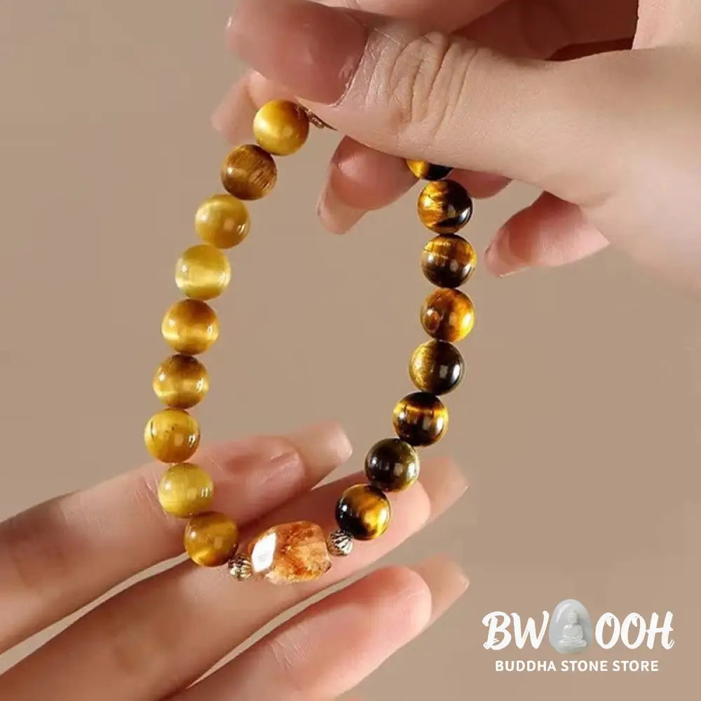 Buddha Stones Natural Yellow Black Tiger Eye Citrine Strength Bracelet - BWOOOH - Tiger Eye Citrine(Wrist Circumference
