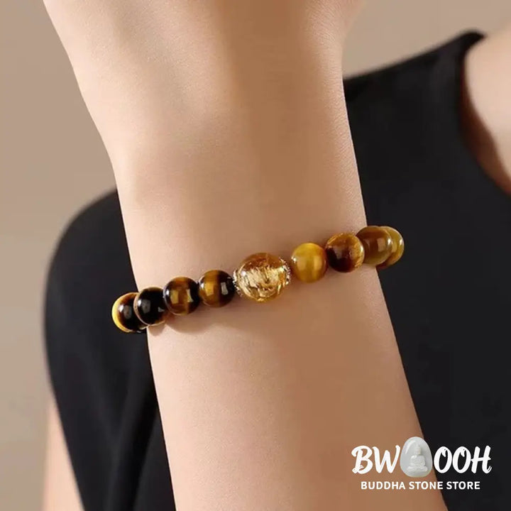 Buddha Stones Natural Yellow Black Tiger Eye Citrine Strength Bracelet - BWOOOH - Tiger Eye Citrine(Wrist Circumference