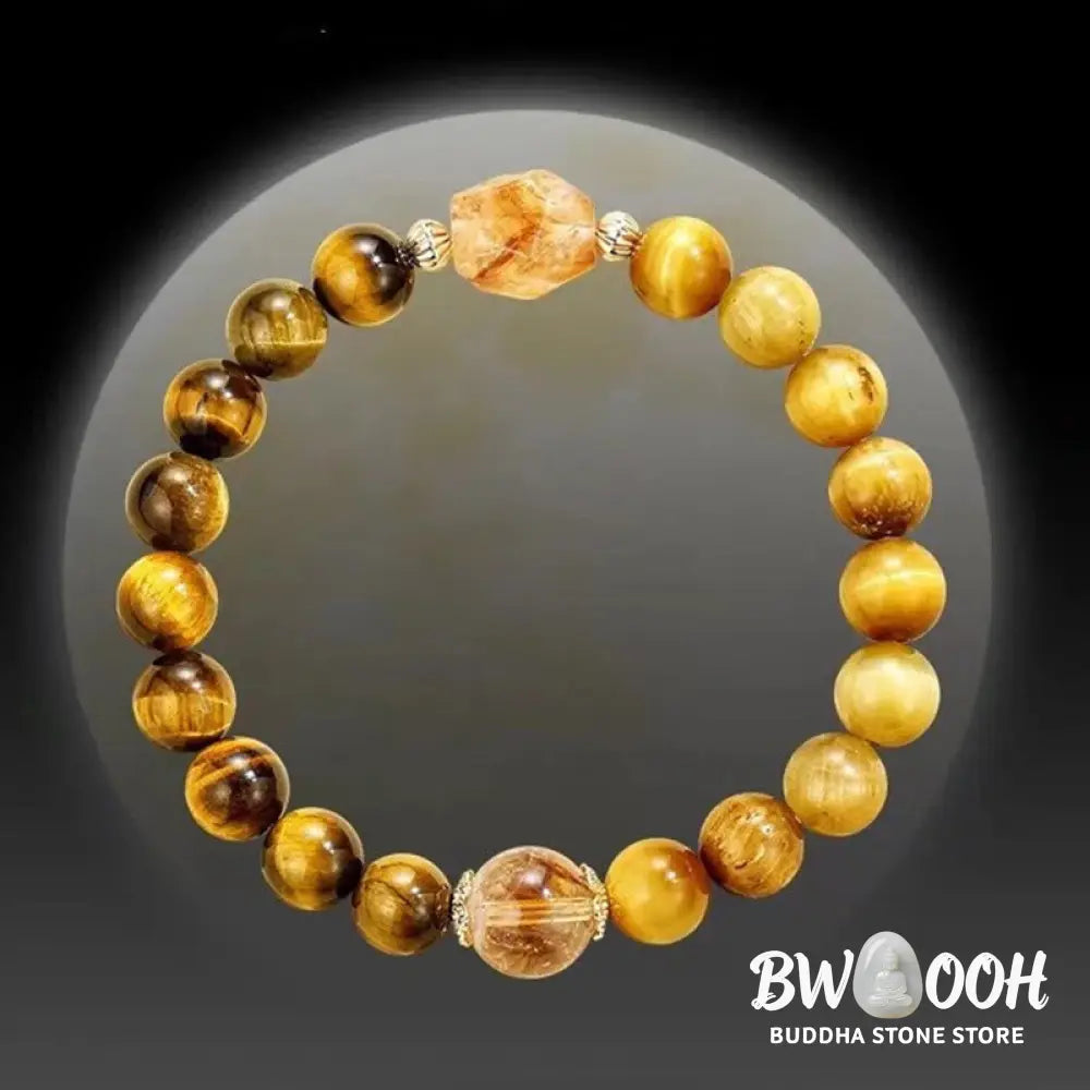 Buddha Stones Natural Yellow Black Tiger Eye Citrine Strength Bracelet - BWOOOH - Tiger Eye Citrine(Wrist Circumference