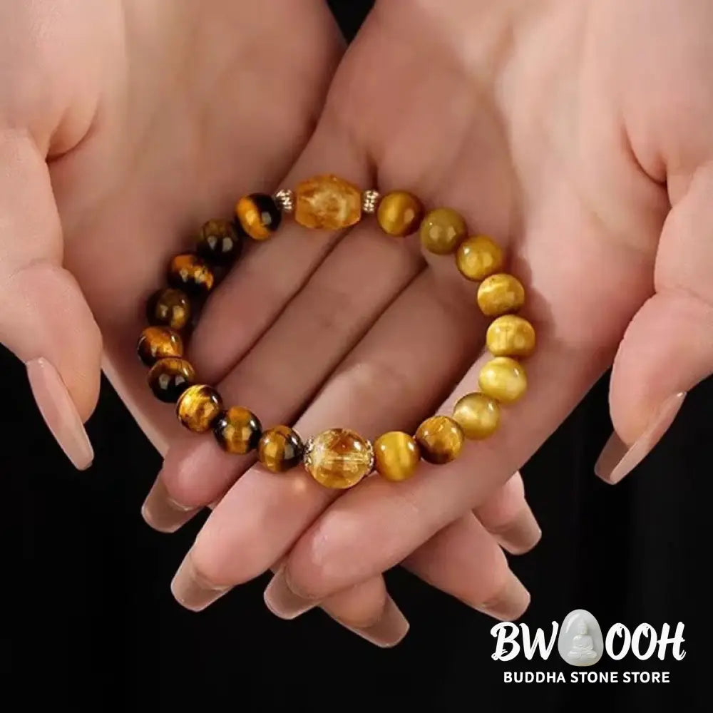 Buddha Stones Natural Yellow Black Tiger Eye Citrine Strength Bracelet - BWOOOH - Tiger Eye Citrine(Wrist Circumference