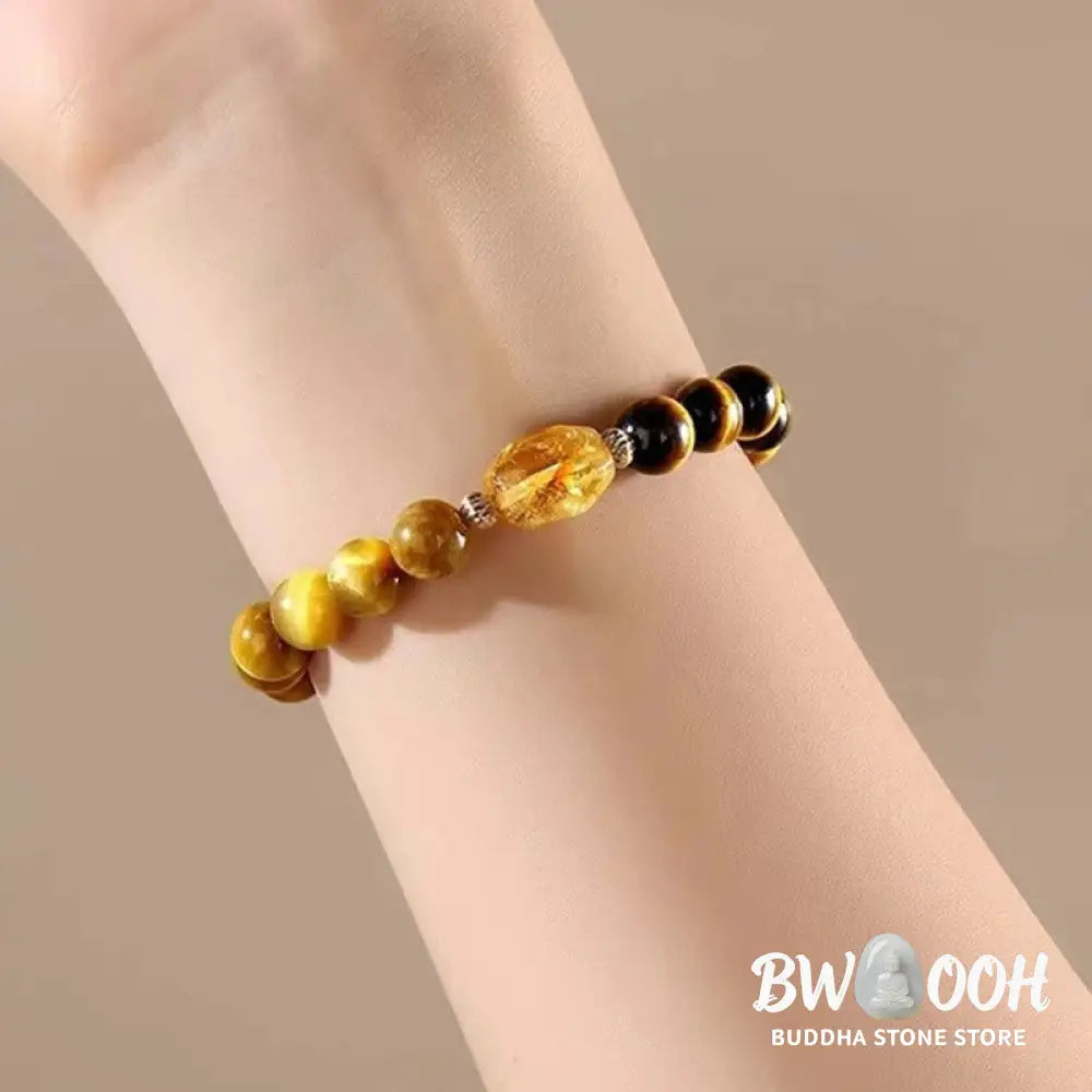 Buddha Stones Natural Yellow Black Tiger Eye Citrine Strength Bracelet - BWOOOH - Tiger Eye Citrine(Wrist Circumference