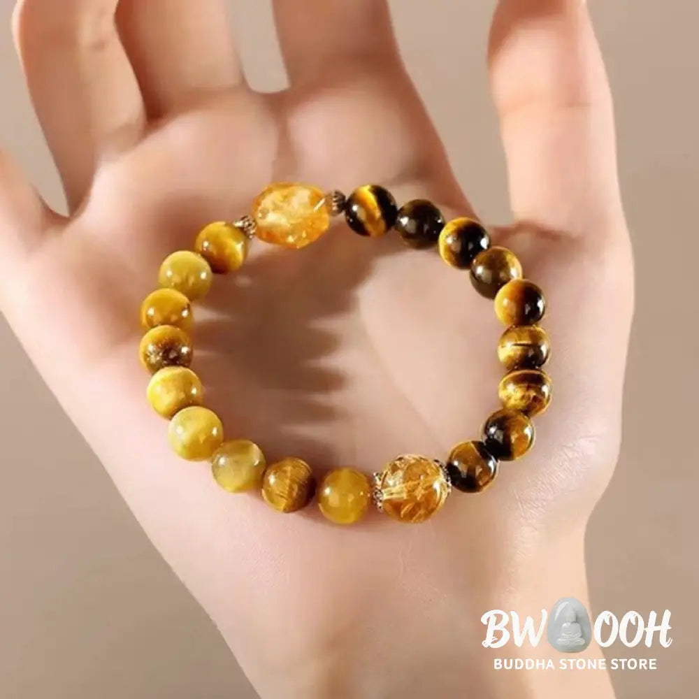 Buddha Stones Natural Yellow Black Tiger Eye Citrine Strength Bracelet - BWOOOH - Tiger Eye Citrine(Wrist Circumference