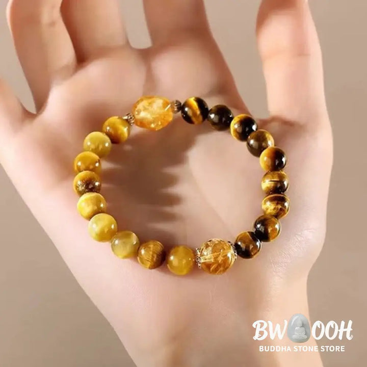Buddha Stones Natural Yellow Black Tiger Eye Citrine Strength Bracelet - BWOOOH - Tiger Eye Citrine(Wrist Circumference