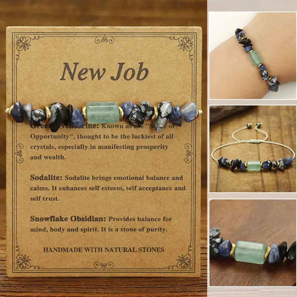 BWOOOH New Job Green Aventurine Sodalite Snowflake Obsidian Energy Bracelet — Green Aventurine black obsidian bracelet for...