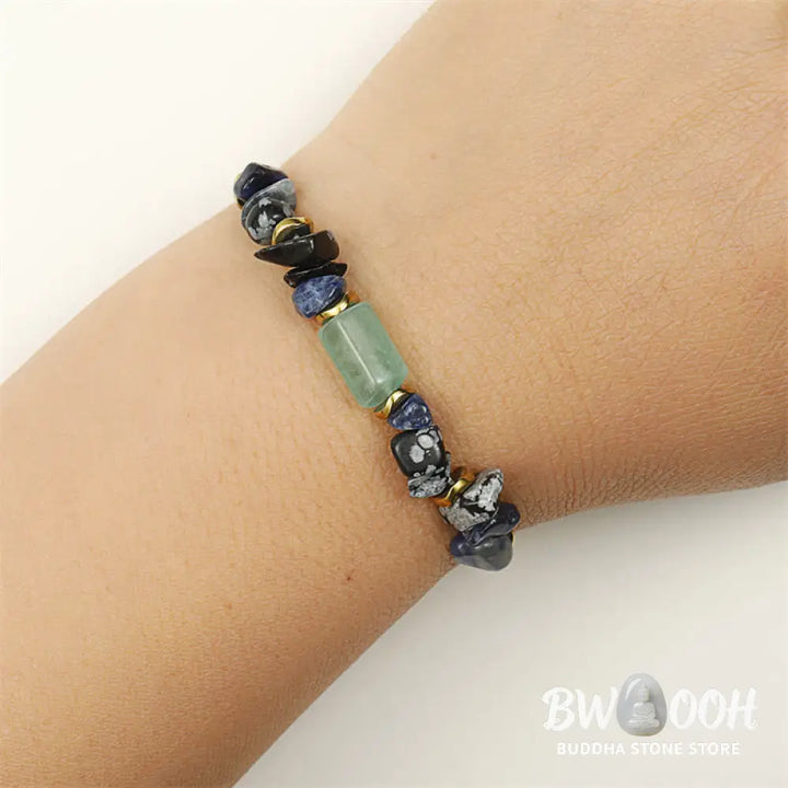 Buddha Stones New Job Green Aventurine Sodalite Snowflake Obsidian Energy Bracelet - BWOOOH - New Job(Wrist