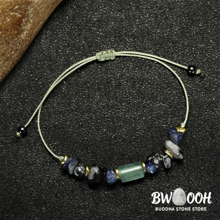 Buddha Stones New Job Green Aventurine Sodalite Snowflake Obsidian Energy Bracelet - BWOOOH - New Job(Wrist