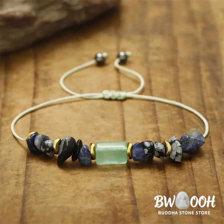 Buddha Stones New Job Green Aventurine Sodalite Snowflake Obsidian Energy Bracelet - BWOOOH - New Job(Wrist