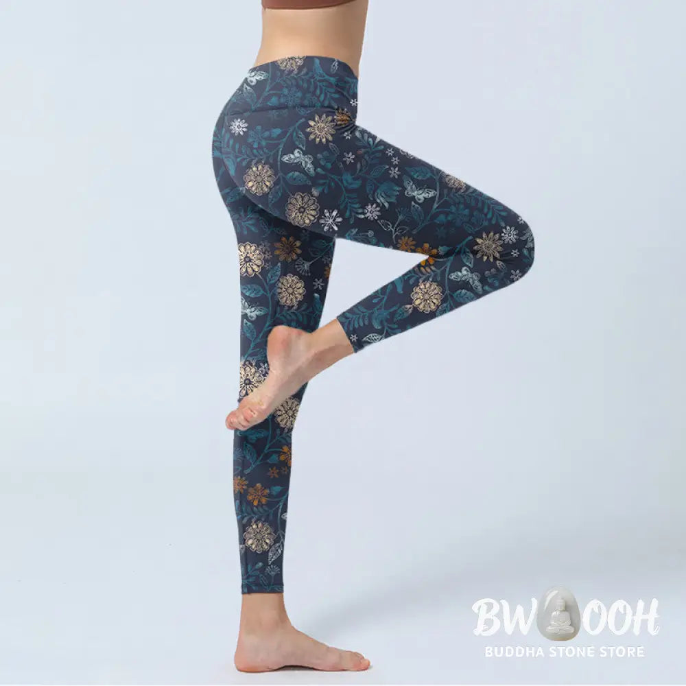 BWOOOH printed yoga leggings - New York Aster Flowers Leaves Print Gym 