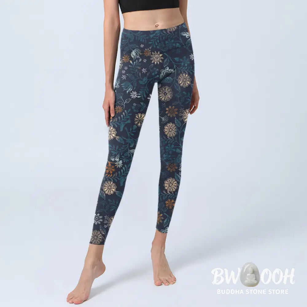 BWOOOH printed yoga leggings - New York Aster Flowers Leaves Print Gym 