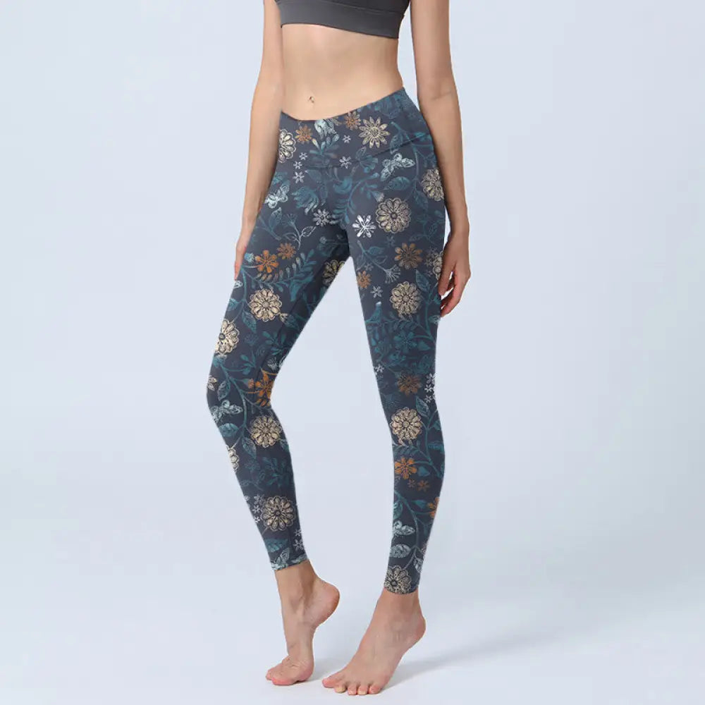 BWOOOH printed yoga leggings - New York Aster Flowers Leaves Print Gym 