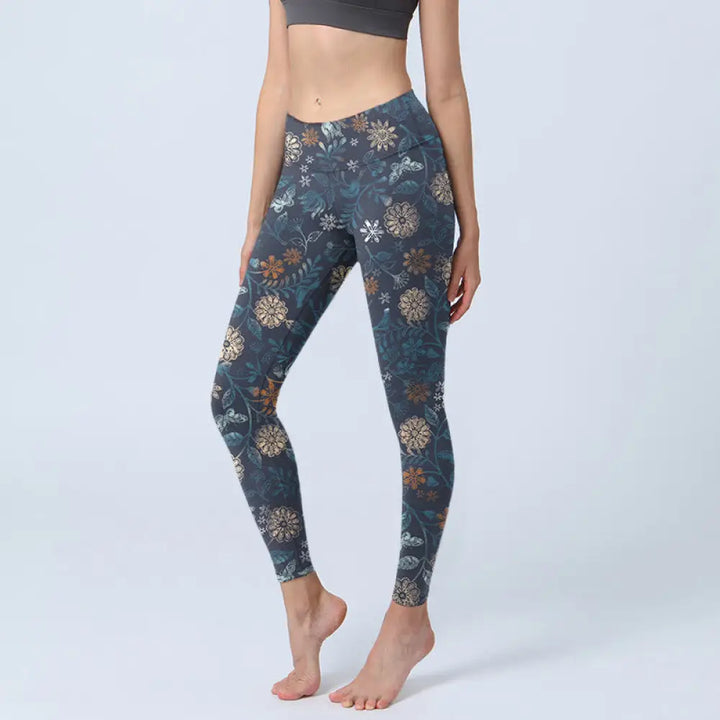 BWOOOH printed yoga leggings - New York Aster Flowers Leaves Print Gym 