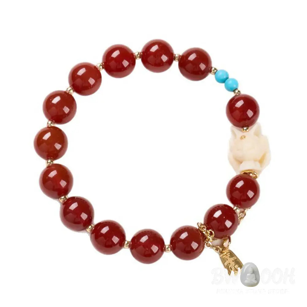 Buddha Stones Nine Tailed Fox Joy Red Agate Ivory Fruit Copper Plated Gold Confidence Bracelet - BWOOOH - Red