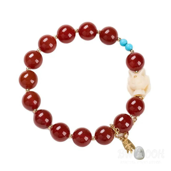 Buddha Stones Nine Tailed Fox Joy Red Agate Ivory Fruit Copper Plated Gold Confidence Bracelet - BWOOOH - Red