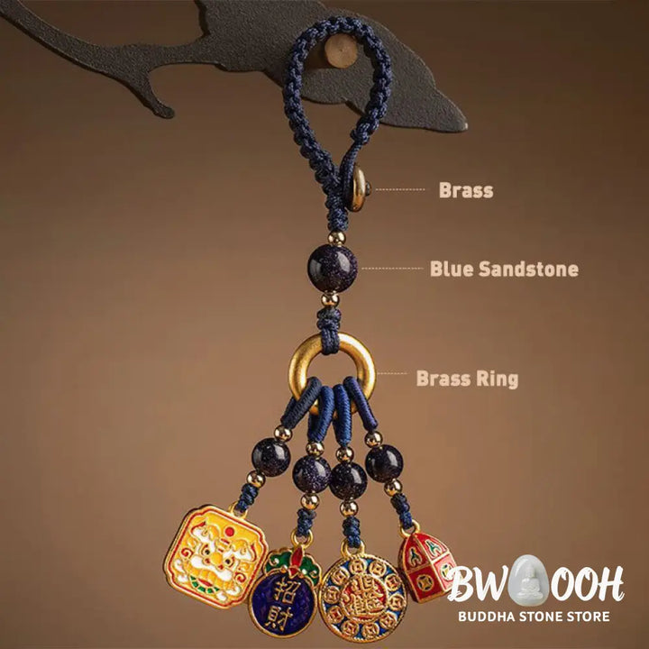 Buddha Stones Nothing to Be Superstitious Dancing Lion Copper Wealth Key Chain - Key Chain