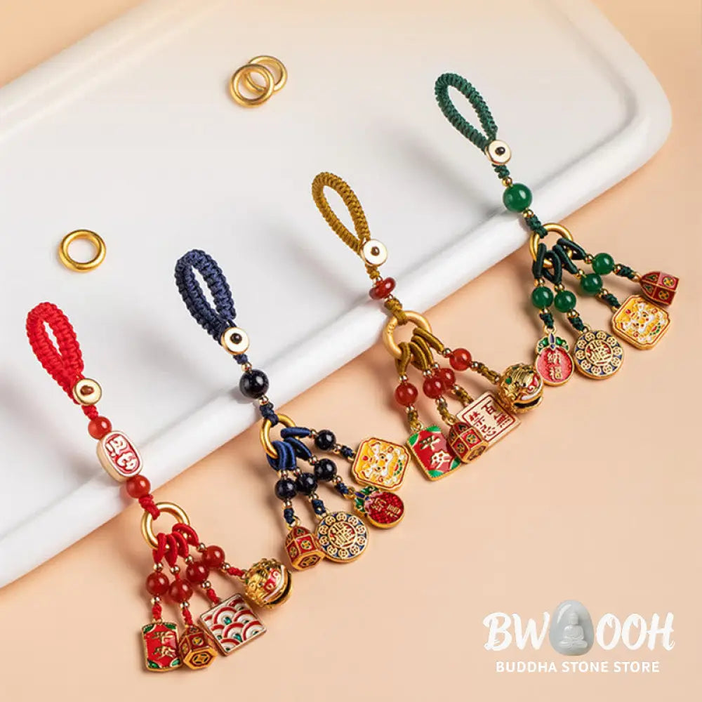 Buddha Stones Nothing to Be Superstitious Dancing Lion Copper Wealth Key Chain - Key Chain