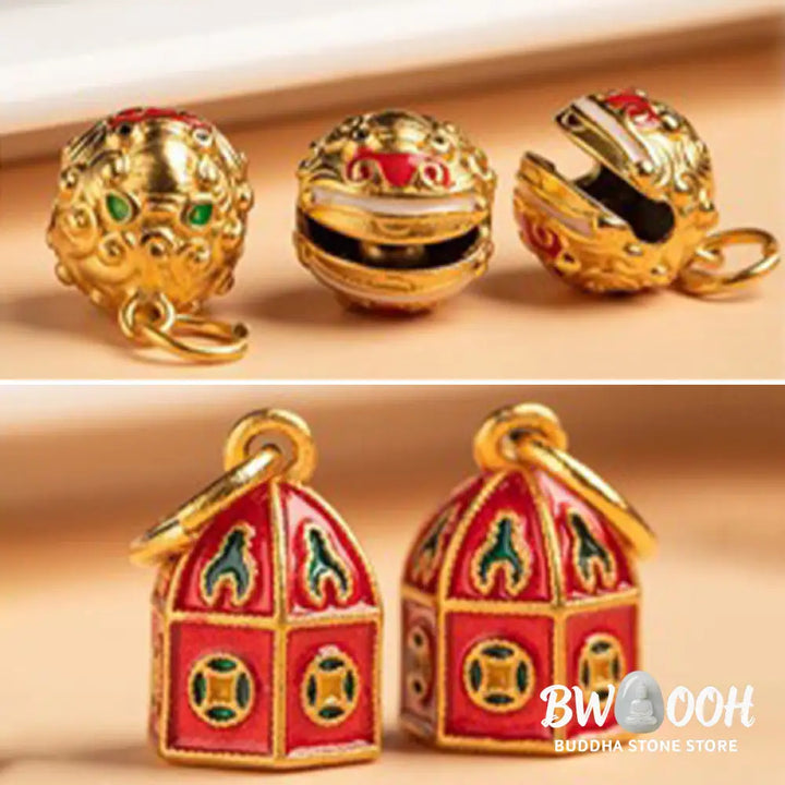 Buddha Stones Nothing to Be Superstitious Dancing Lion Copper Wealth Key Chain - Key Chain