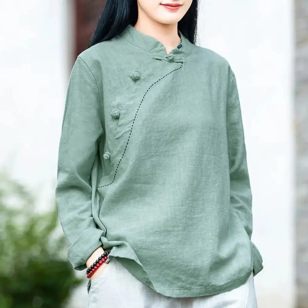 BWOOOH Oblique Collar Knot button Loose Linen Clothing