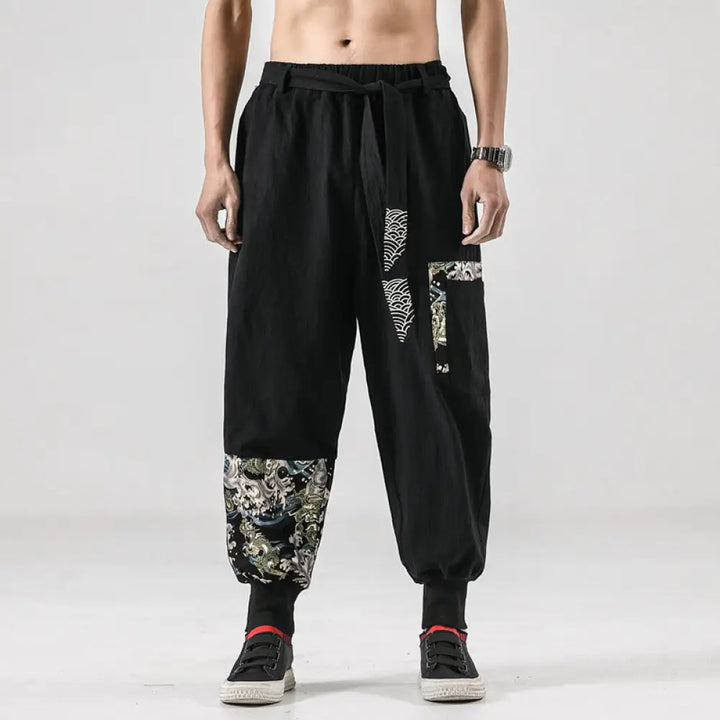 BWOOOH printed harem pants - Ocean Waves Lace-up Cotton Men&