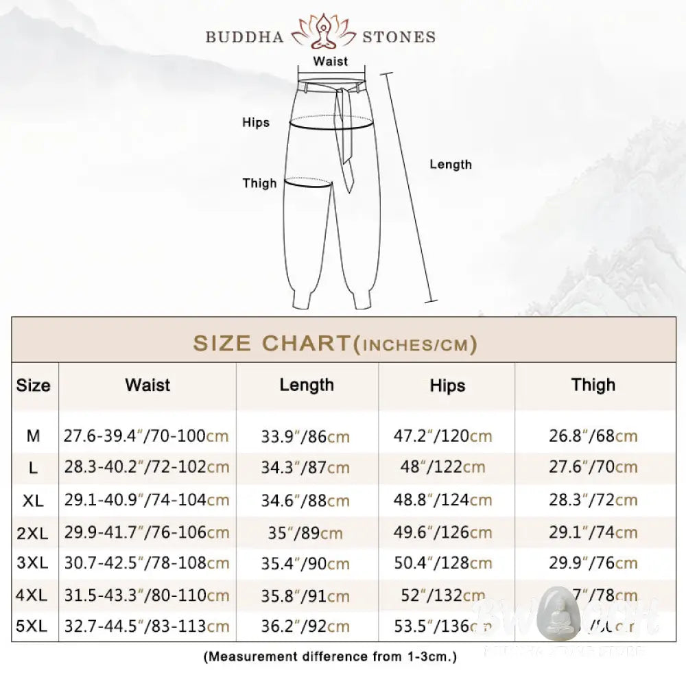 Buddha Stones Ocean Waves Lace-up Cotton Men’s Harem Pants With Pockets - Men’s Tapered Pants