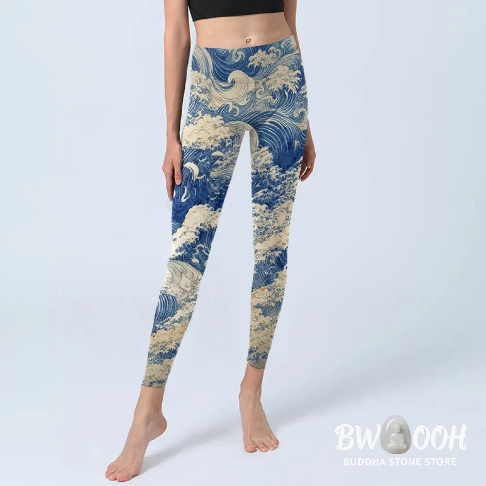 BWOOOH printed yoga leggings - Ocean Waves Pattern Print Gym Leggings W