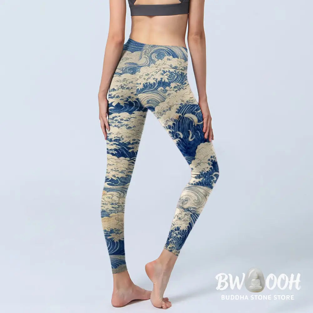 BWOOOH printed yoga leggings - Ocean Waves Pattern Print Gym Leggings W
