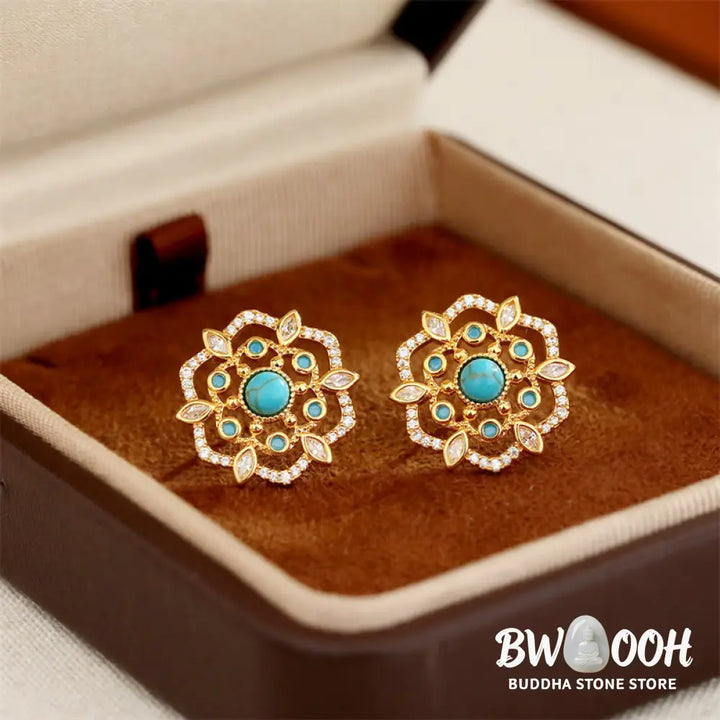 Buddha Stones Octagonal Compass Zircon Copper Balance Stud Earrings - Compass(925 Sterling Silver Posts) - Earrings