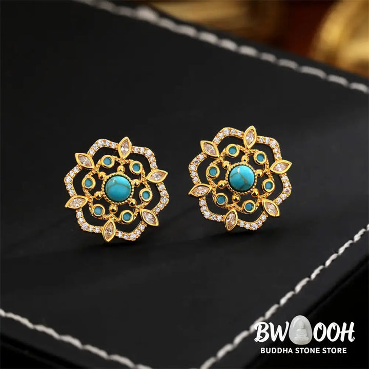 Buddha Stones Octagonal Compass Zircon Copper Balance Stud Earrings - Compass(925 Sterling Silver Posts) - Earrings