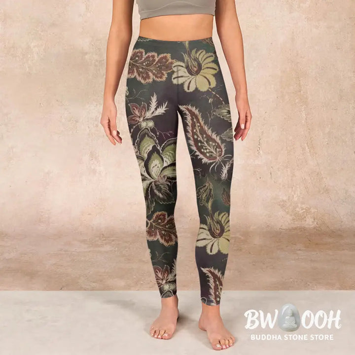 BWOOOH printed yoga leggings - Olive Florals Print Sports Fitness Leggi