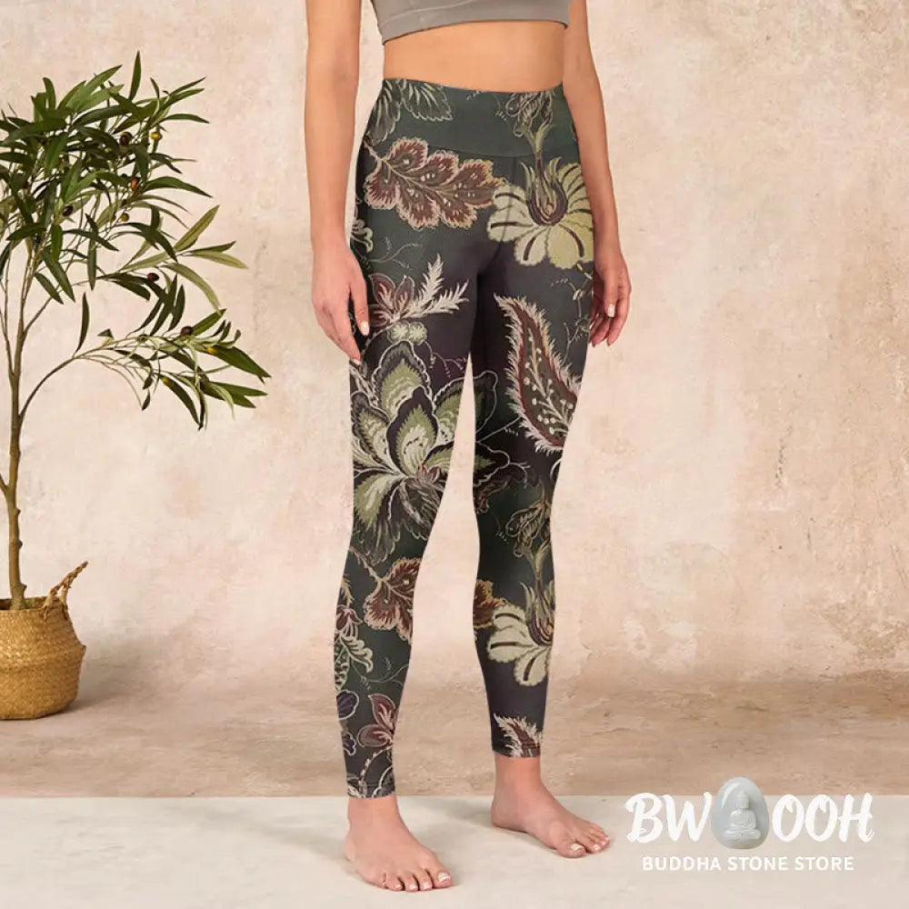 BWOOOH printed yoga leggings - Olive Florals Print Sports Fitness Leggi