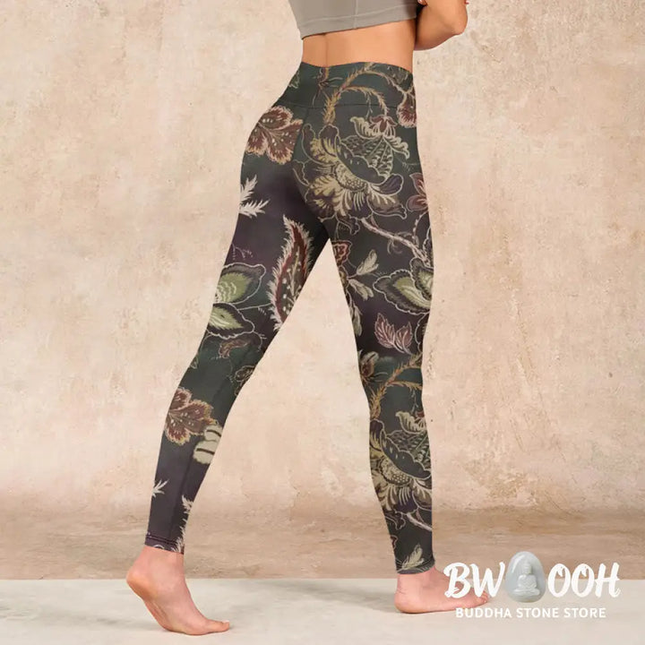 BWOOOH printed yoga leggings - Olive Florals Print Sports Fitness Leggi