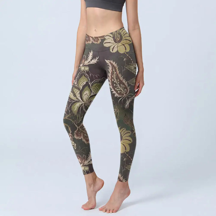 BWOOOH printed yoga leggings - Olive Florals Print Sports Fitness Leggi